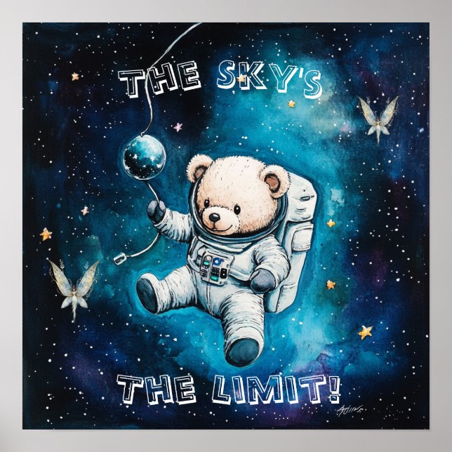 Affiche de nurserie Ourson Astronaute Rêves Douceu (Devant)