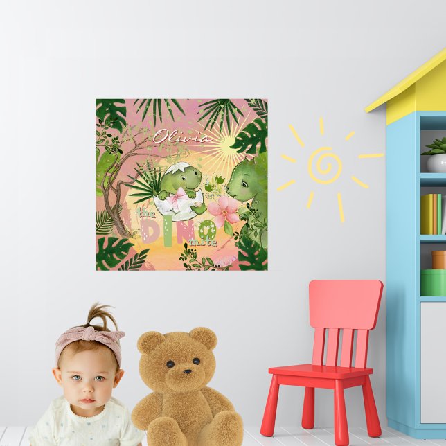 Affiche de nurserie Pink Dino-Mite pour filles (Pink Dino-Mite Nursery Poster for Girls)