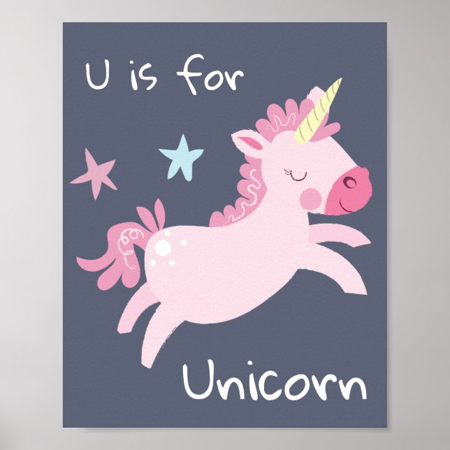 Affiche de nurserie rose mignonne licorne (Devant)