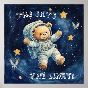 Affiche de nurserie Teddy Astronaute Bleu Douce Rê