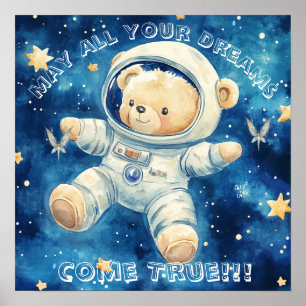 Affiche de nurserie Teddy Astronaute Bleu Rêves Do