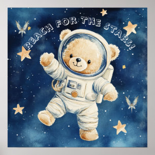 Affiche de nurserie Teddy Astronaute Bleu Sweet Dr