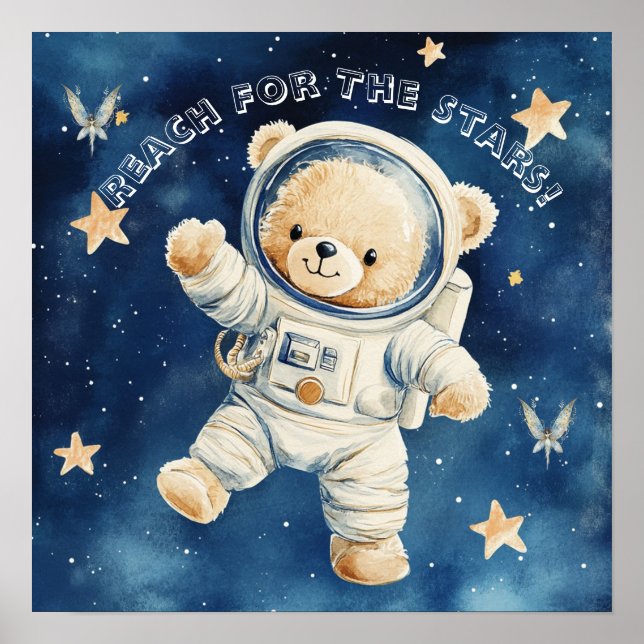 Affiche de nurserie Teddy Astronaute Bleu Sweet Dr (Devant)