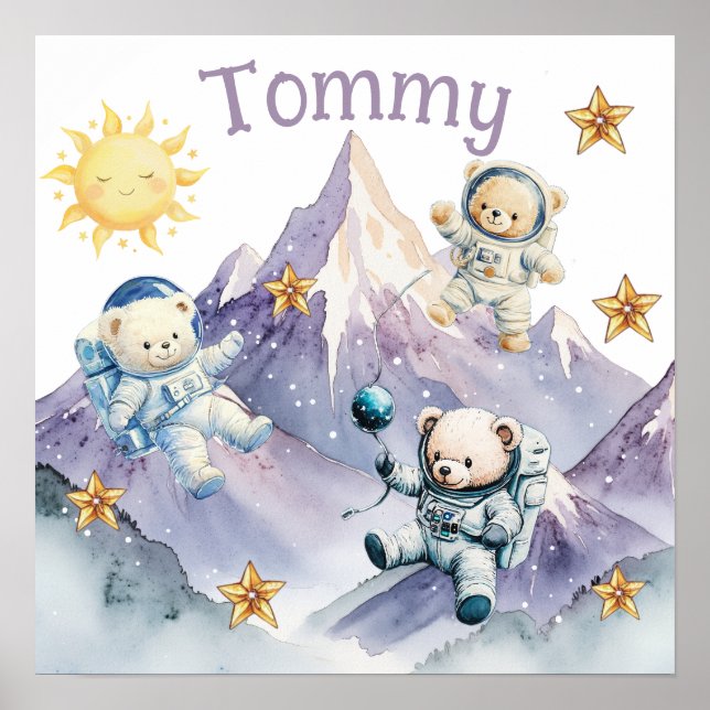 Affiche de nurserie Teddy Astronaute Bleu Sweet Dr (Devant)