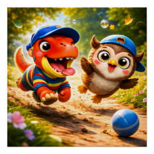 Affiche de nurserie vibrante et amusante de Rex et