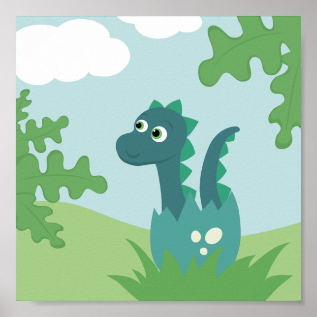 Affiche de nursery adorable bébé garçon dinosaure  (Devant)