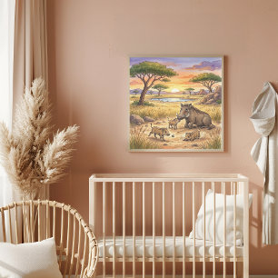 Affiche de nursery Maman Phacochère et marcassins