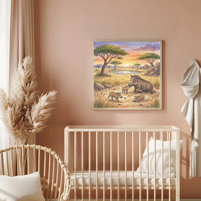 Affiche de nursery Maman Phacochère et marcassins (Créateur téléchargé)