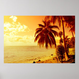 Affiche de palmiers tropicaux sur une plage au cou