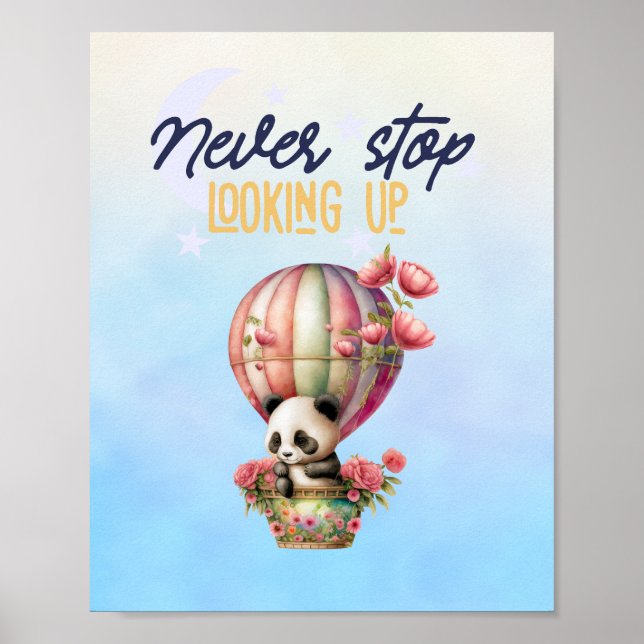 affiche de panda en montgolfière inspirante impres (Devant)