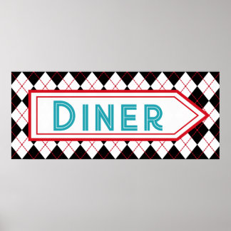 Affiche de panneau de diner turquoise rétro