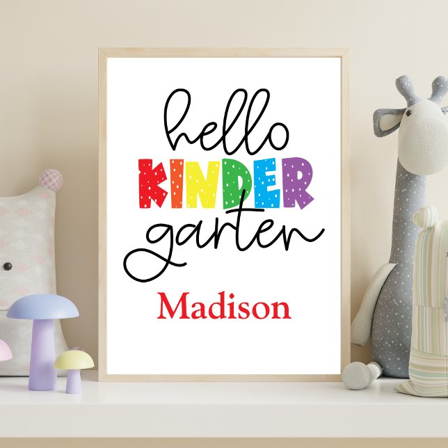 Affiche de panneau de mur pour le 1er jour de mate (Personalized Poster for child starting Kindergarten - Hello Kindergarten Gift for Kindergartener)