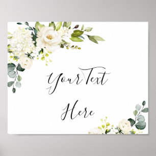Affiche de panneau de signe floral de roses blanch
