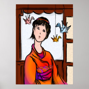 Affiche de papier de grues en vol