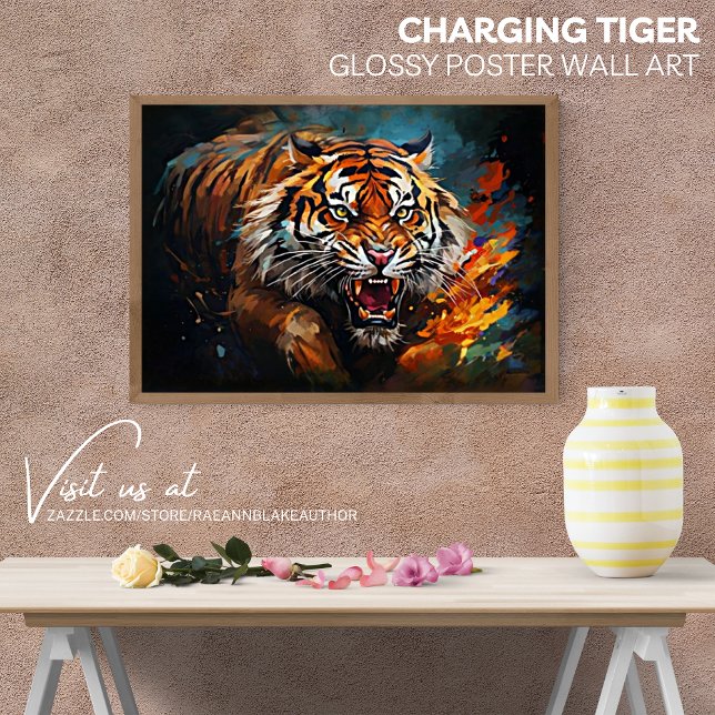 Affiche de papier glacé Tigre qui charge décoratio (Créateur téléchargé)