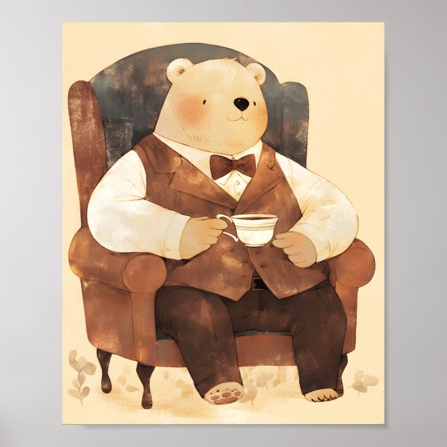 Affiche de papier peint à l'aquarelle Ourson pour  (Devant)