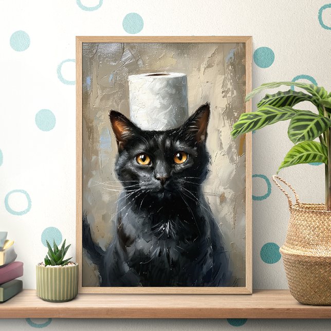 Affiche de papier toilette de chat noir drôle (Créateur téléchargé)