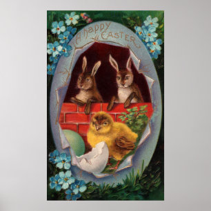Affiche de Pâques Lapins et Poussins