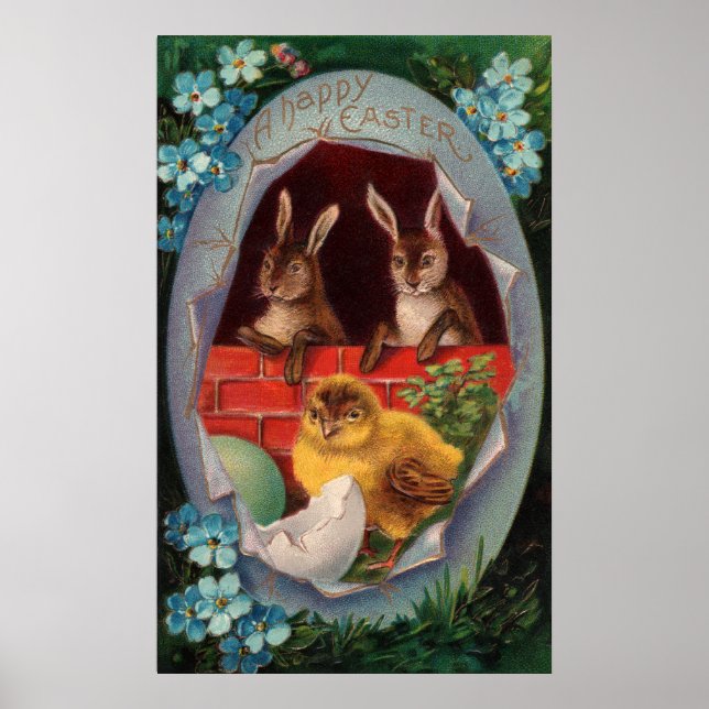 Affiche de Pâques Lapins et Poussins (Devant)