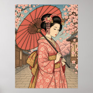 Affiche de parapluie fleur de cerisier Maiko japon