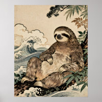 Affiche de paresseux de style japonais – Art d'ani