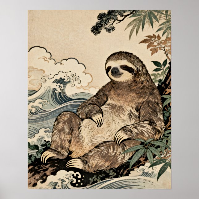 Affiche de paresseux de style japonais – Art d'ani (Devant)
