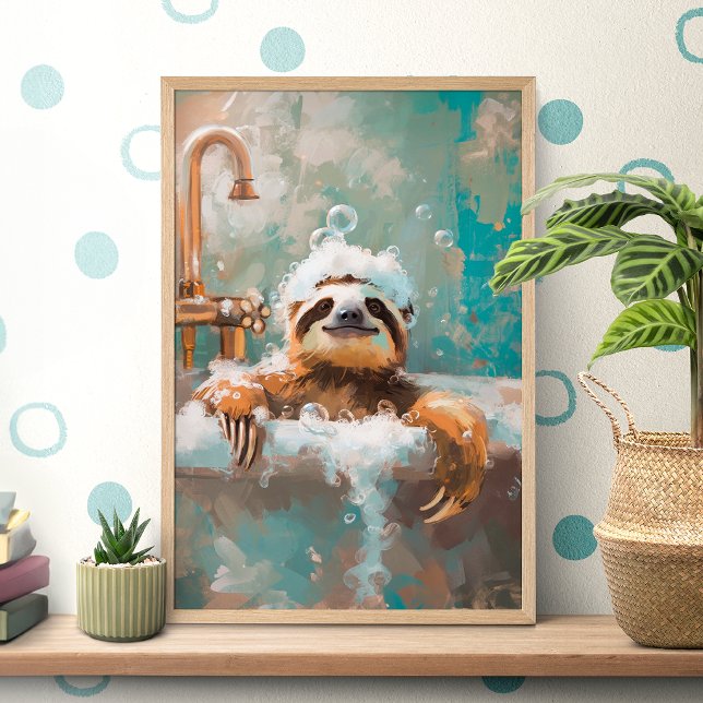 Affiche de paresseux mignon dans un bain moussant (Créateur téléchargé)