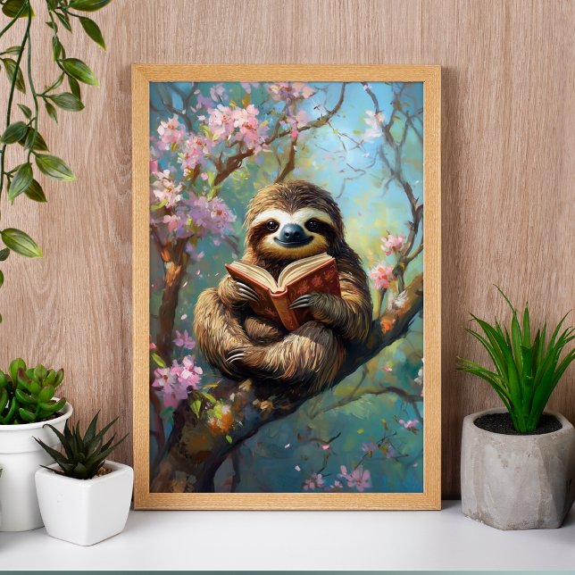 Affiche de paresseux mignon lisant un livre (Créateur téléchargé)