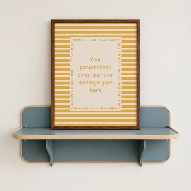 Affiche de paroles de chanson jaune - Cadeau perso (Yellow Song Lyric Poster - close-up view (frame/decor not included)
)