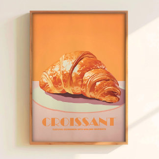 Affiche de pâtisserie à croissant rose minimaliste