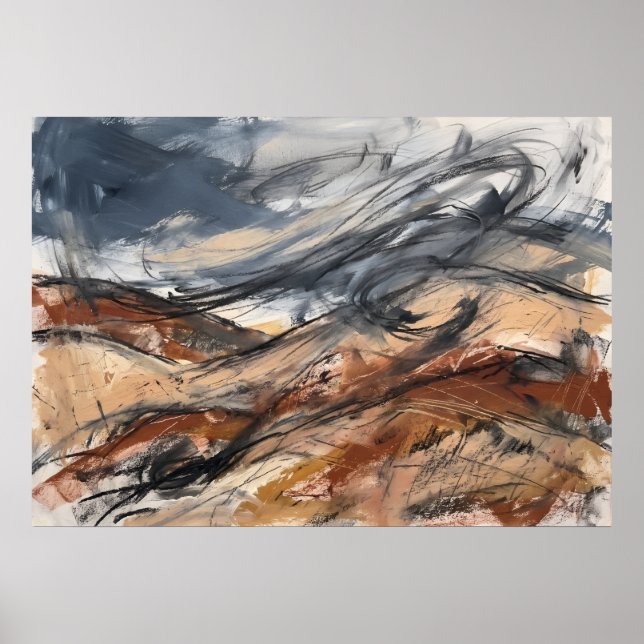 Affiche de paysage abstrait neutre lignes (Devant)