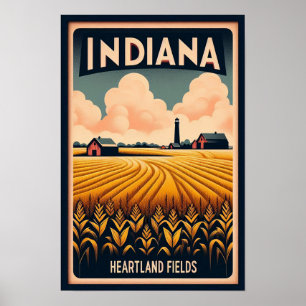 Affiche de paysage agricole vintage de l'Indiana