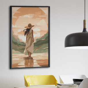 Affiche de paysage de coucher de soleil de femme m