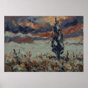 Affiche de paysage de cyprès de prairie orageuse