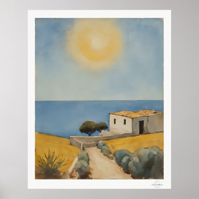 Affiche de paysage de maison côtière ensoleillée (Devant)