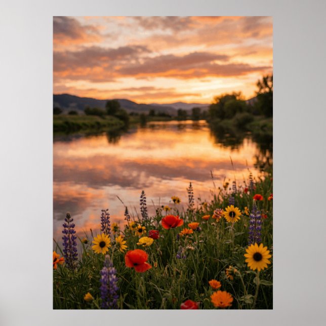 Affiche de paysage de rivière au coucher du soleil (Devant)
