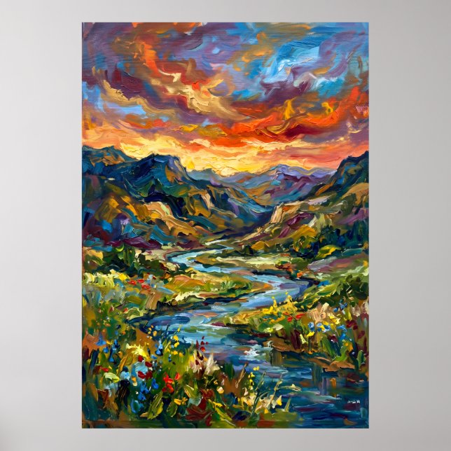 Affiche de paysage de vallée au coucher du soleil  (Devant)