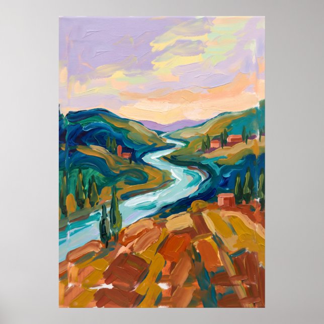 Affiche de paysage de vallée fluviale colorée (Devant)
