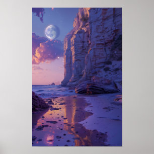 Affiche de paysage Dreamy Beach Vaporwave avec ric