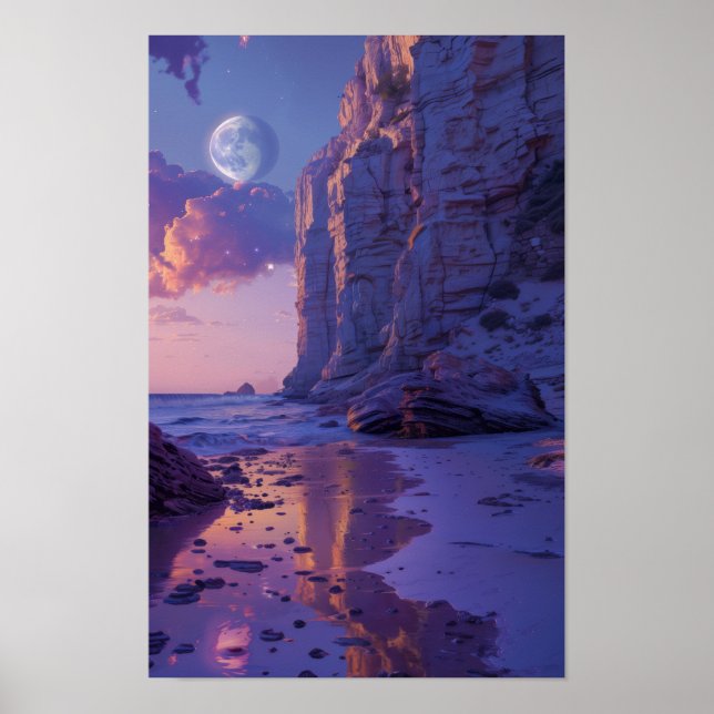 Affiche de paysage Dreamy Beach Vaporwave avec ric (Devant)