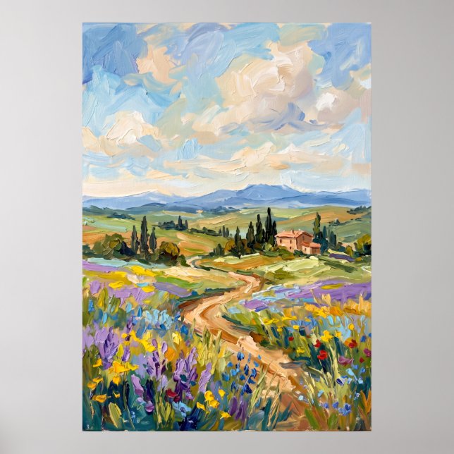 Affiche de paysage du chemin fleuri toscan (Devant)
