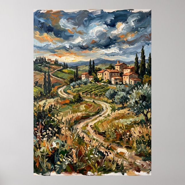 Affiche de paysage du village des collines toscane (Devant)