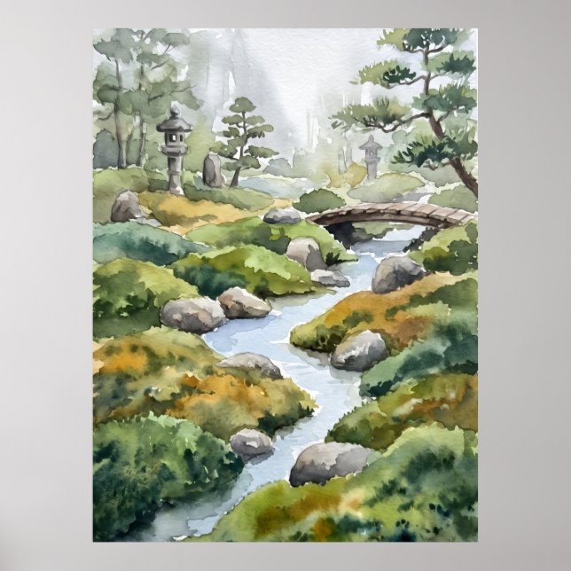 Affiche de paysage esprit jardin zen ruisseau (Devant)