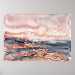 Affiche de paysage marin abstrait gris rose