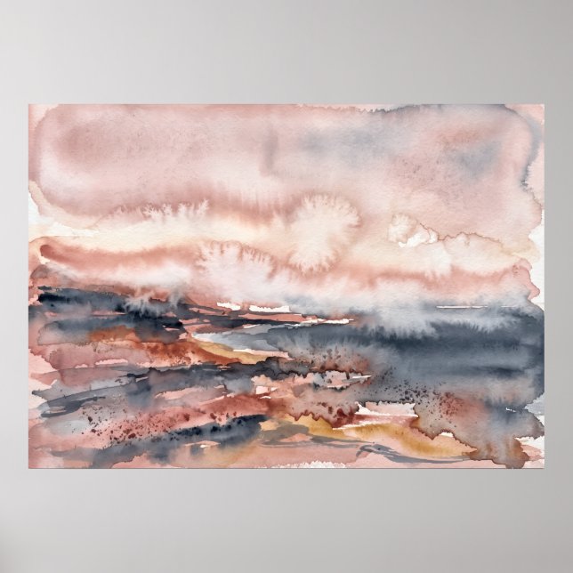 Affiche de paysage marin abstrait gris rose (Devant)