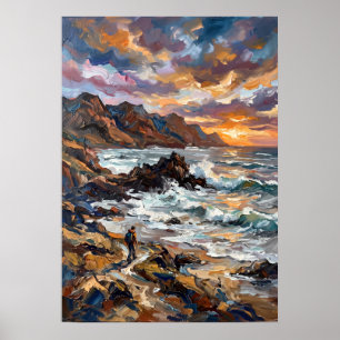 Affiche de paysage marin au coucher du soleil sur