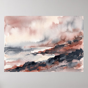 Affiche de paysage marin orageux gris rose