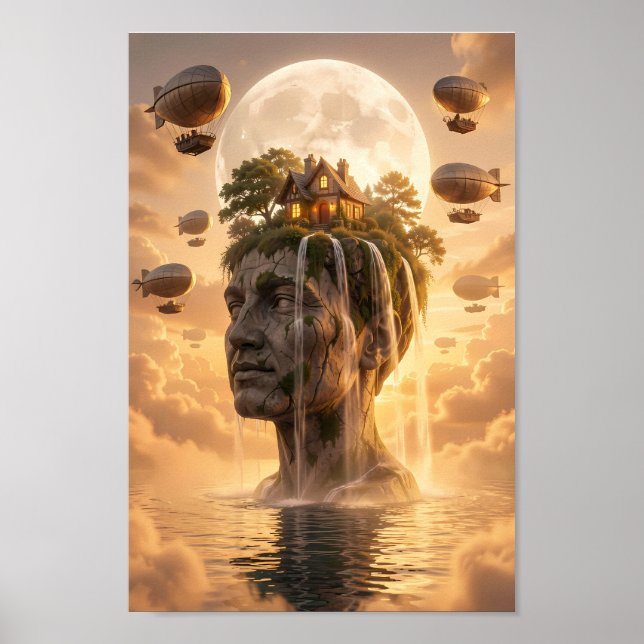 Affiche de paysage onirique sous la lune dorée de  (Devant)