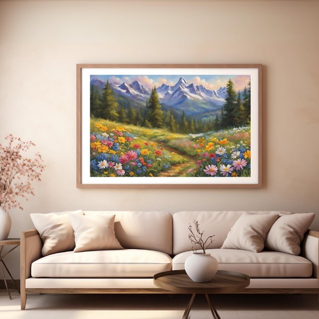 Affiche de paysage Perdu dans un champ de fleurs  (Lost in a Field of Flowers Landscape Poster)