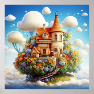 Affiche de paysage surréaliste floral mystérieux